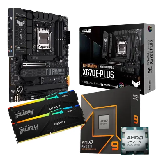 Kit Amd Am5 Ryzen 9 9900x X670 Asus Tuf 32gb Ddr5 Rgb Kingst Cor Preto