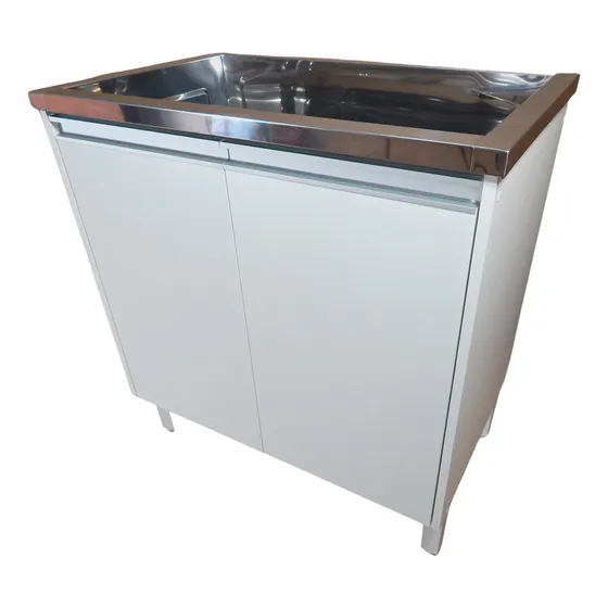 Gabinete De Lavanderia Mdf 2 Portas + Tanque 47 Lts Inox