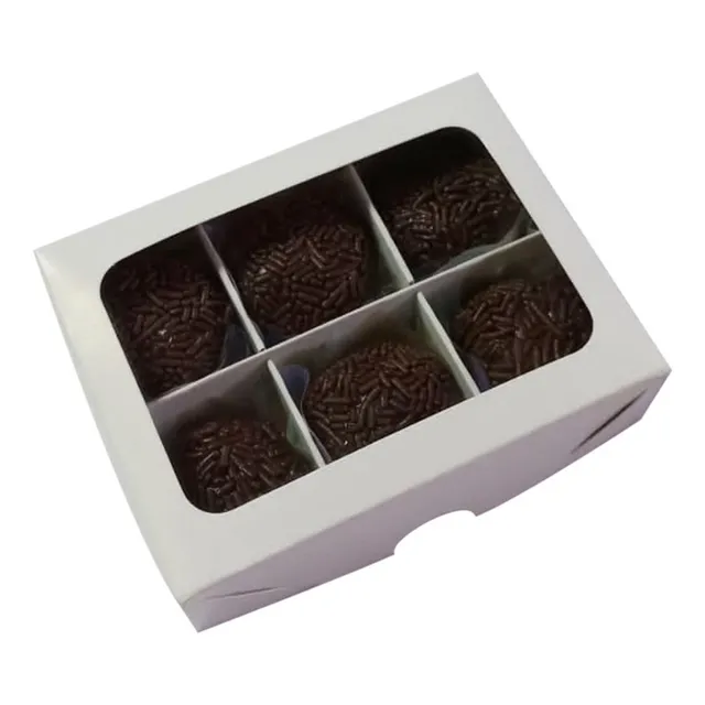 50 Caixas Com Visor E Divisórias P/6 Doces/bombom/brigadeiro