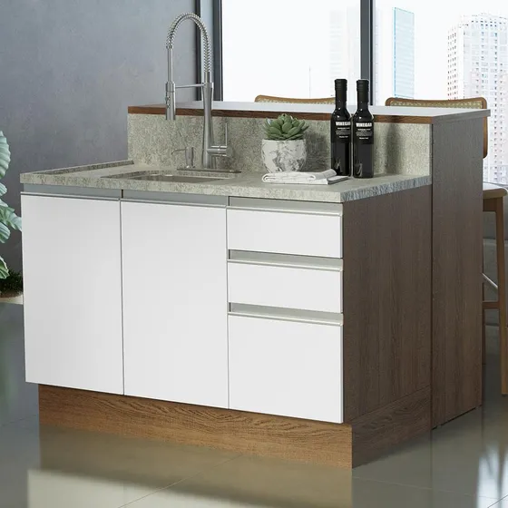 Ilha De Cozinha Com Bancada E Balcão 120 Cm Glamy Madesa Rb