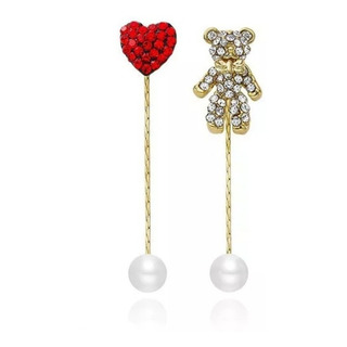 Aretes Pendientes Corazón Oso Piedras Cadena Moda Aretes Pendientes Corazón Oso Piedras Cadena Moda