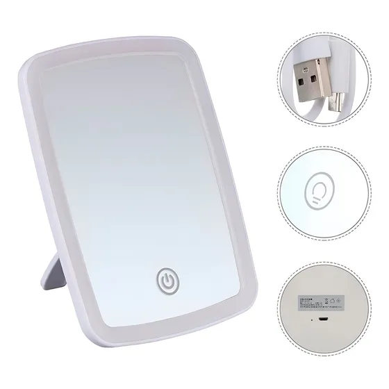 Espejo De Maquillaje Portátil Pantalla De Luz Led 3 Colores