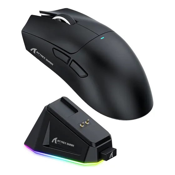 Mouse Gamer X11 Attack Shark Tri Mode 22000dpi Paw3311 Dock Cor Preto