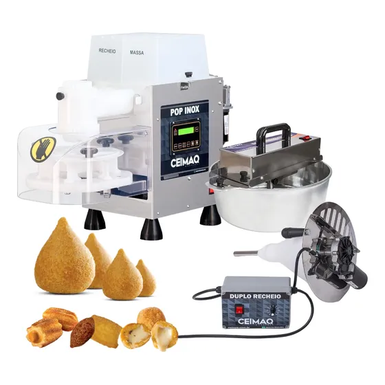 Máquina De Salgados Pop Inox + Masseira 5kg + Duplo Recheio