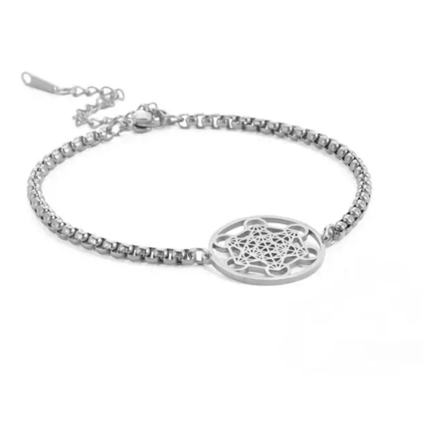 Pulsera Cubo De Metatron Amuleto Protección Acero Inoxidable