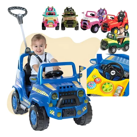 Carrinho De Passeio Com Pedal E Empurrador Direcionável Dipi Azul