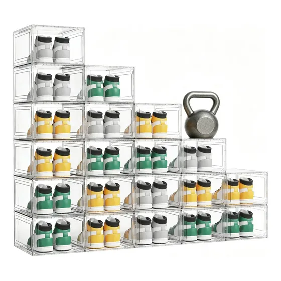 20 Cajas De Zapatos De Plástico Duro Transparente Apilable