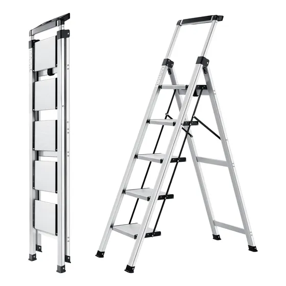 Escalera De 5 Escalones, Taburete Plegable Retráctil Con Ped