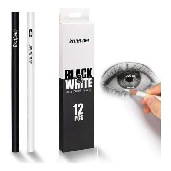 Kit 12 Lapis Desenho Profissional Base De Oleo Preto Branco