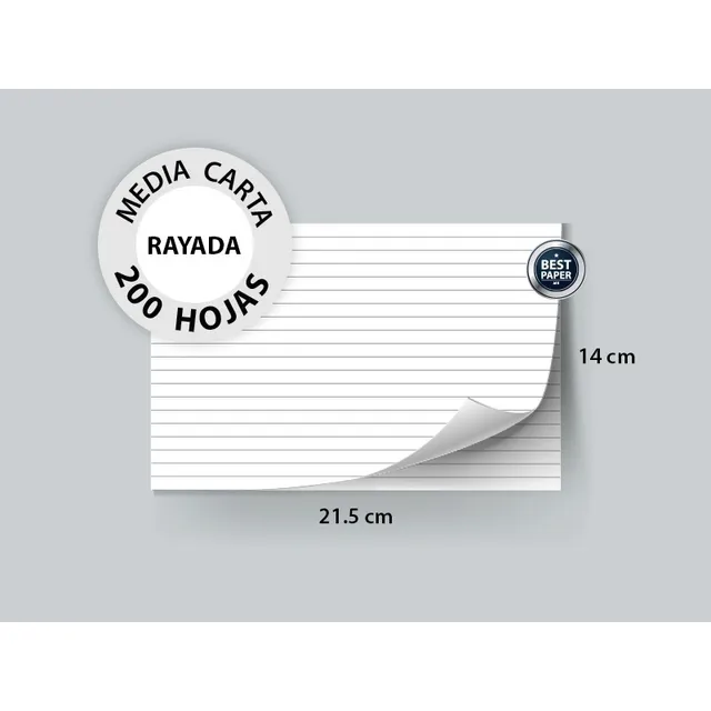 Papel Bond Blanco Media Carta Rayado 90 Gr - 200 Hojas