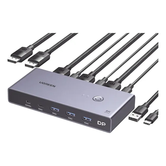 Switch Ugreen KVM Displayport 8k 2A 1 4 portas USB 3.0