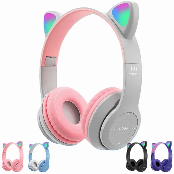 Audífonos gamer inalámbricos Time4buy P47 gris con luz LED Carga USB