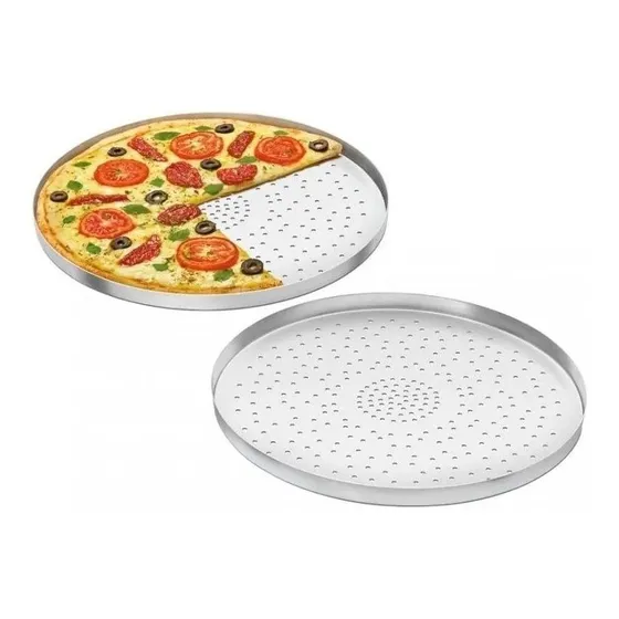Kit 02 Formas De Pizza 35cm Com Furos Em Alumínio