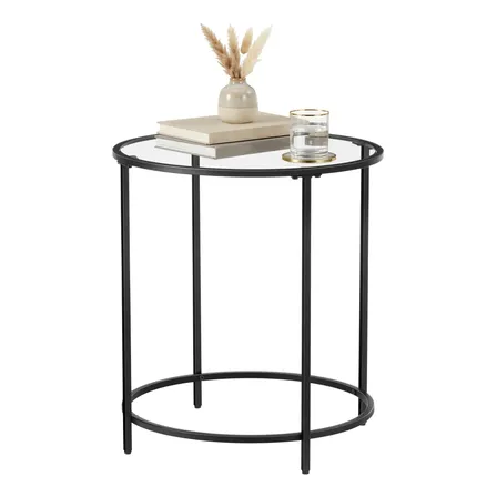 Mesa De Apoio De Vidro Temperado, Mesa Lateral Redonda Preto
