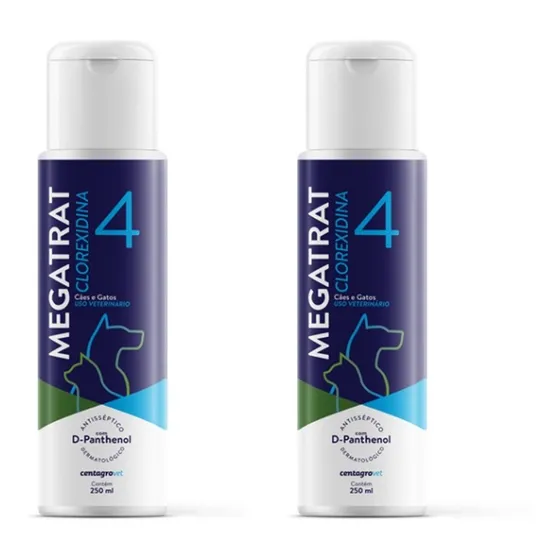 2 Shampoo Megatrat 4 Clorexidina 250ml Antisséptico Centagro