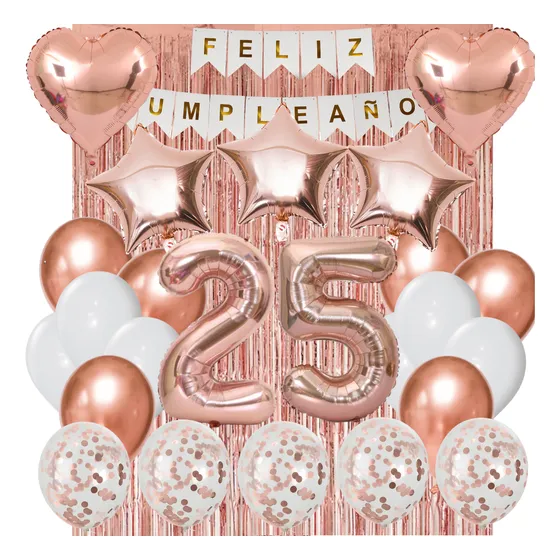 Combo Globos Kit Fiesta Cumple Deco Rosa Gold