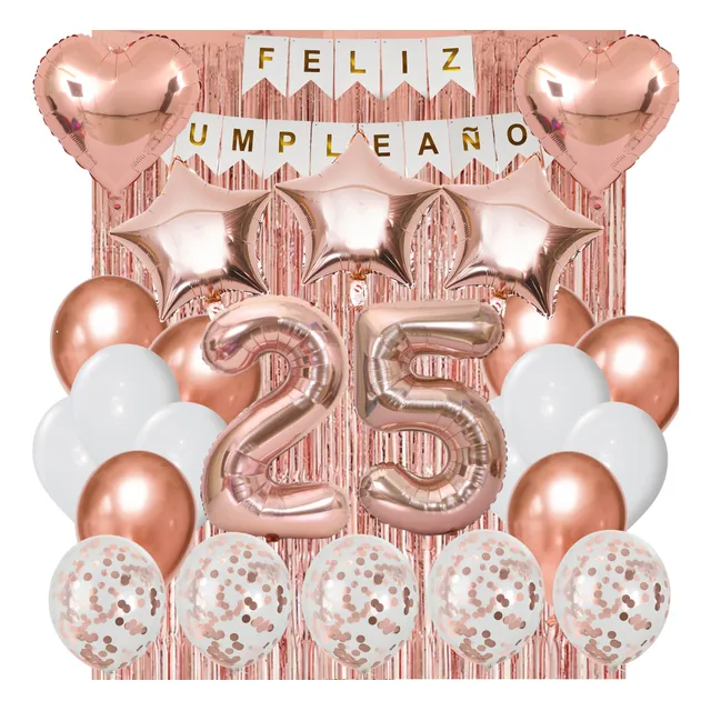 Combo Globos Kit Fiesta Cumple Deco Rosa Gold