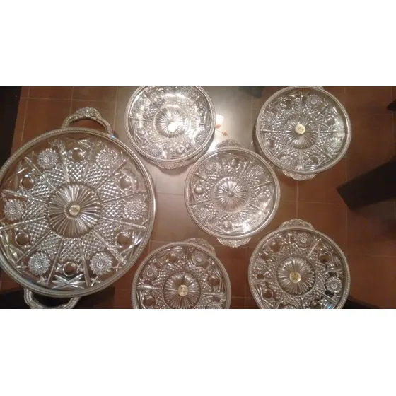 Juego De 6 Bandejas De Cristal Tallado Rcr