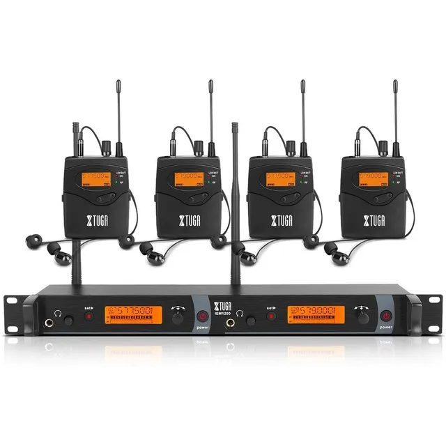 Xtuga Micrófono Inalámbrico Monitoreo 4 Monitoreo 2 Canales Color IEM1200 4 Bodypack
