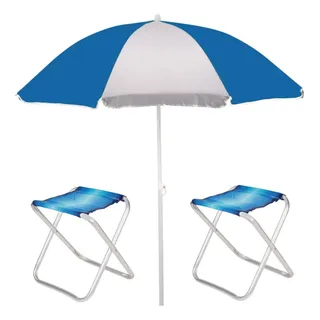 Kit Praia Guarda Sol 1,80 M + 2 Banquetas Banco Dobravel Kit Praia Guarda Sol 1,80 M + 2 Banquetas Banco Dobravel