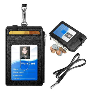 Porta Gafete, Pu Porta Credencial Lanyard Con Cremallera Porta Gafete, Pu Porta Credencial Lanyard Con Cremallera
