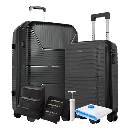 Kit Malas Viagem Inquebrável Sestini: Bordo 10kg +média 23kg Preto Conjunto 2 Malas Super Resistentes E Espaçosas