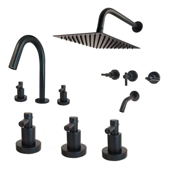 Juego Grifería Ibiza Ducha Lavatorio Bidet Black Aqualaf