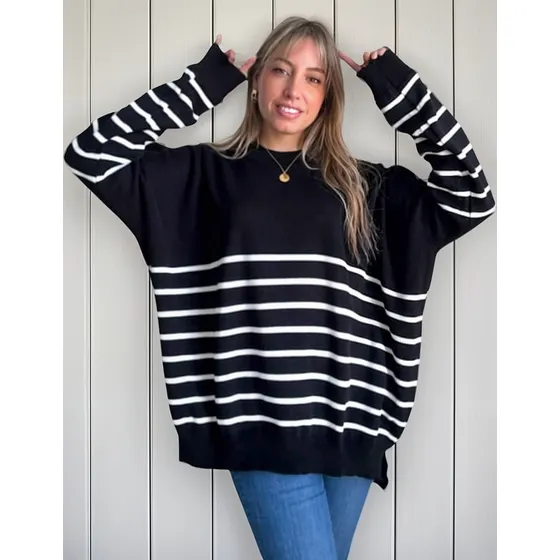 Maxi Sweater Oversize Mujer Rayado Moda