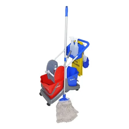 Kit Balde Mop Limpeza Bralimpia Doblô 50L 2 Águas Azul/Vermelho 8 Peças