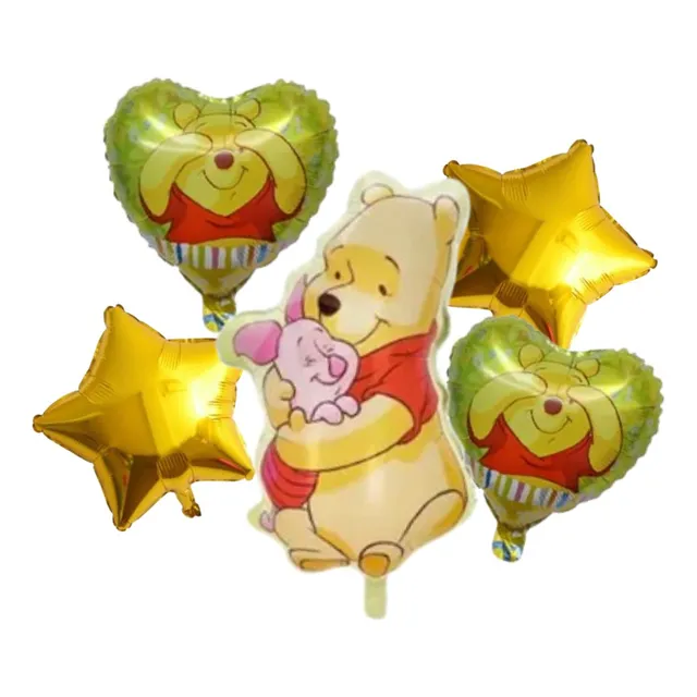 Bouquet 5 Globos Winnie Pooh 60cm3d+4metalizados45cm Dorado