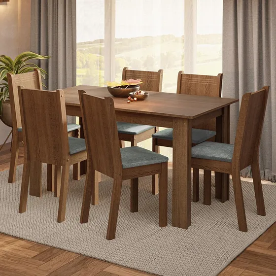 Sala De Jantar Mesa Tampo Madeira 6 Cadeiras Analu Madesa Rs