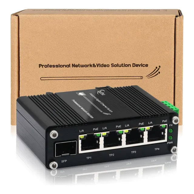 Conmutador Industrial Gigabit Poe De 4 Puertos De 10/100/100