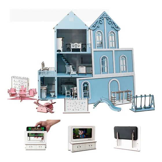 Casa Casinha De Boneca Mdf 26  Miniaturas + Rack P/ Celular