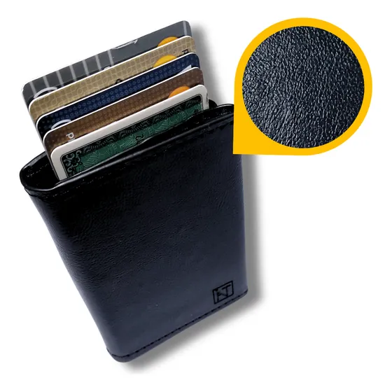 Atni Carteira Masculina Porta Cartão com protecao RFID Bull Exclusive 10x6.5cm preto em couro