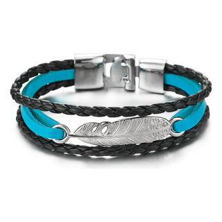 Coolsteelandbeyond Pulsera De Cuero Trenzado Negro Y Azul Co Coolsteelandbeyond Pulsera De Cuero Trenzado Negro Y Azul Co