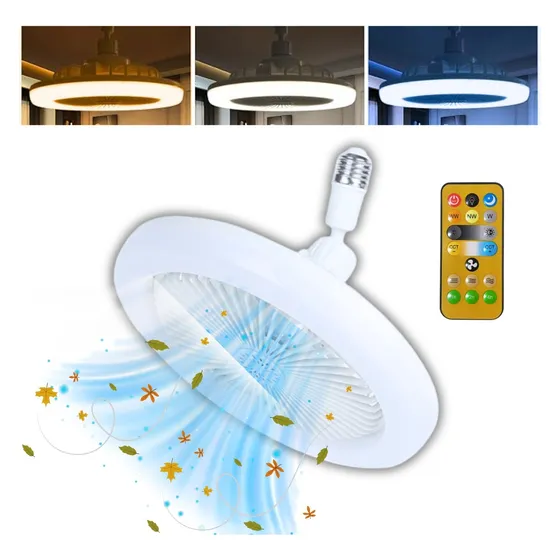 Foco Led Ventilador Techo Abanico C/control Socket Ajustable