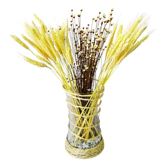 Vaso De Vidro Com Sisal E Trigo Decoração Luxo Decoração
