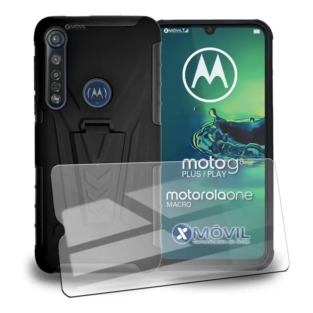 Funda Uso Rudo Moto G8 Plus/ G8 Play/ One Macro Clip Y Mica