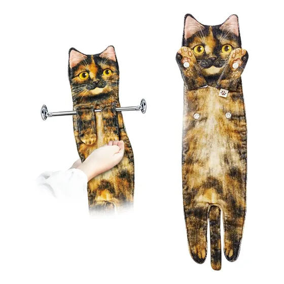 Openhahaha Toalla Mano Para Baño Divertida Cocina Gato Cara