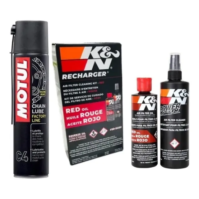 Motul C4 Lubricante De Cadenas + Kit Limpieza Filtros K&n