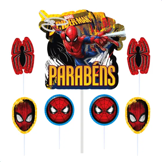 Topo De Bolo Aniversários Em Eva Homem Aranha 7 Peças