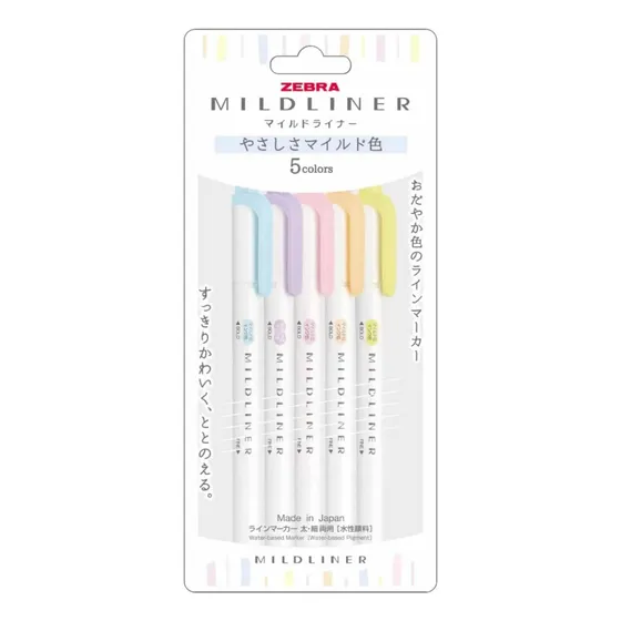Marcador Brand Text Mildeliner Zebra de doble punta, 5 colores, color suave y suave