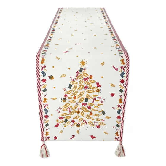 Folkulture Camino Mesa Navideño 72  Largo Borla 100% Algodon