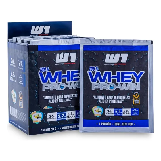 7 Sachets Proteína Whey Pro Win 33 Grs. Winkler Nutrition Sabor Vainilla