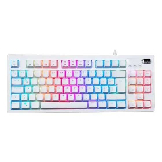 Teclado gamer VSG QWERTY Outemu Blue español latinoamérica color blanco con luz RGB