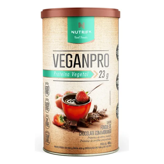 Nutrify Proteína Vegetal VeganPro 450g - Chocolate e Morango