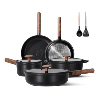 Set De Cocina Cerámica Jeetee 15pcs Antiadherente Negra Set De Cocina Cerámica Jeetee 15pcs Antiadherente Negra