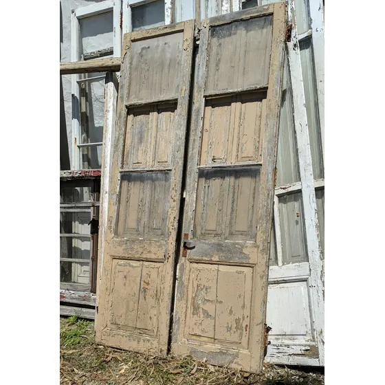 Antigua Puerta Madera Y Vidrios Doble Hoja, Marco Y Postigón