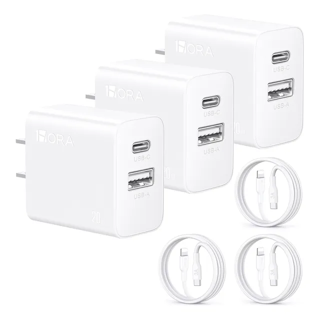 3 Piezas 1hora Cargador Rápida 2 En 1 20w Con Cable Tipo C