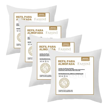Kit 4 Enchimentos Recheio Almofadas Refil 45x45 Branco Liso
